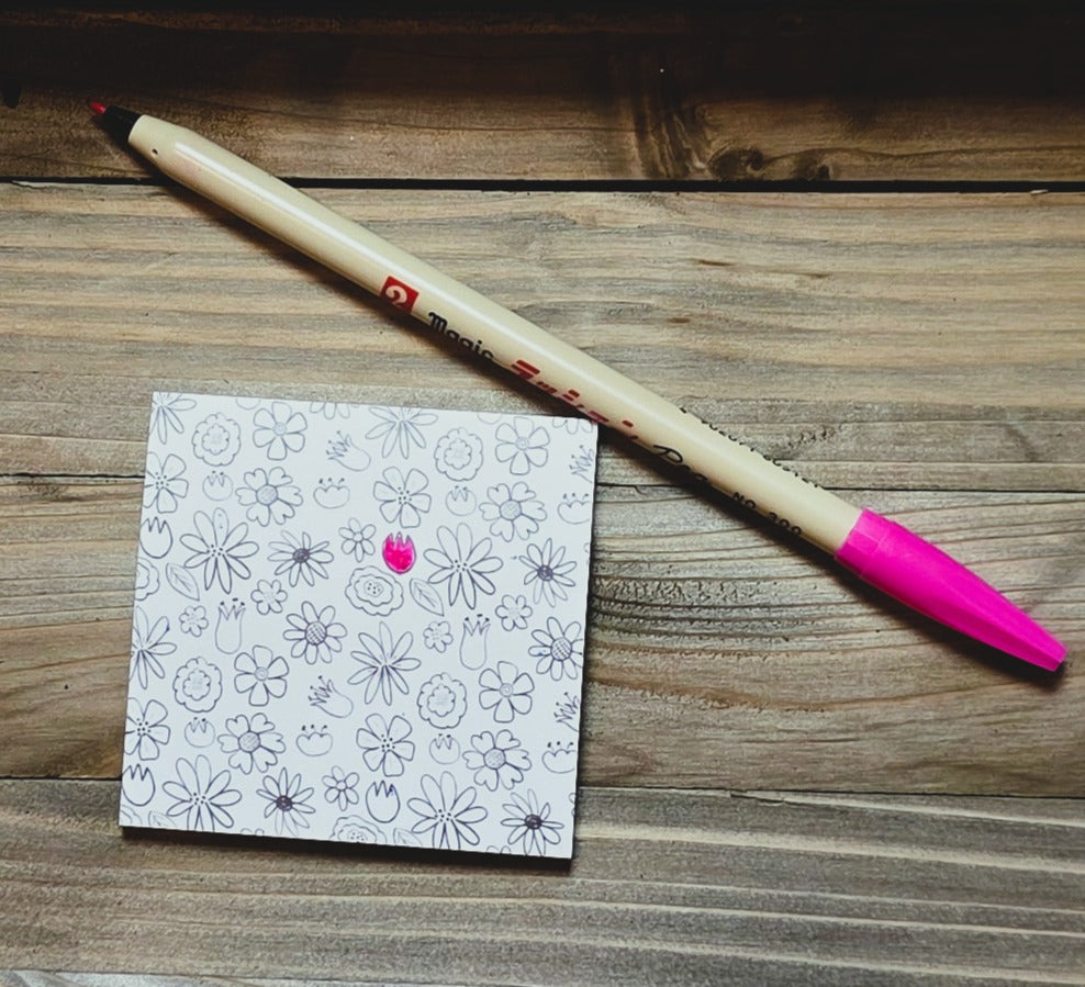 Sticky Notes, Coloring Book Style Floral, Black and White, 3 Inch Square
