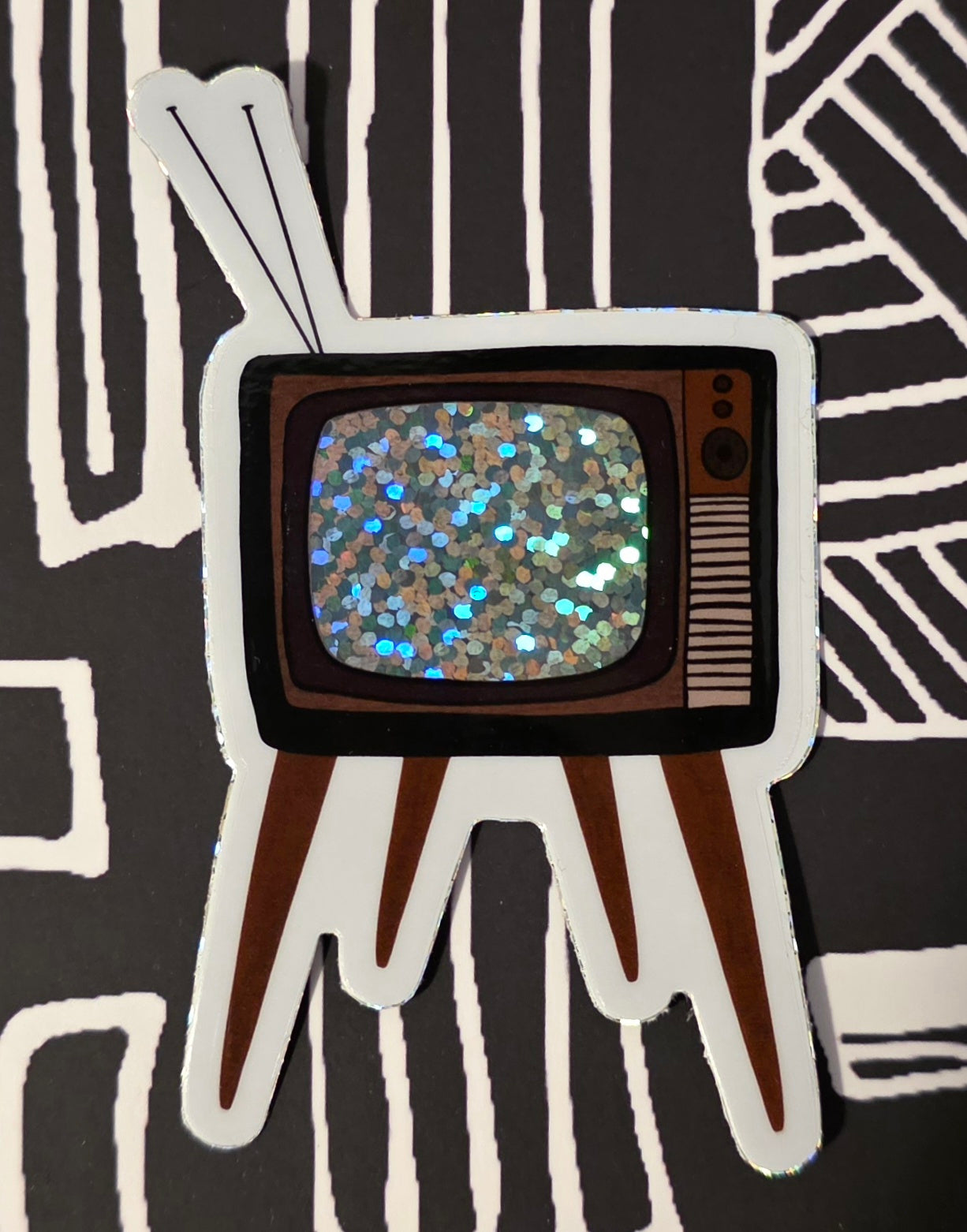 Sticker, Vintage Television Design, TVs, Choose Glitter, Holographic or Square Pattern, Vinyl 3 Inches