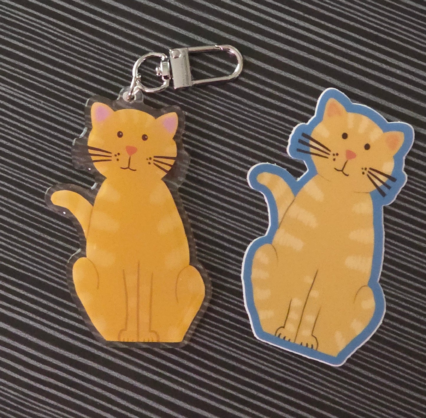 Keychains, Tan Tabby Cat, Acrylic Epoxy on Silver Metal Clasp, 3 inches