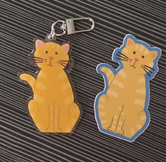 Keychains, Tan Tabby Cat, Acrylic Epoxy on Silver Metal Clasp, 3 inches