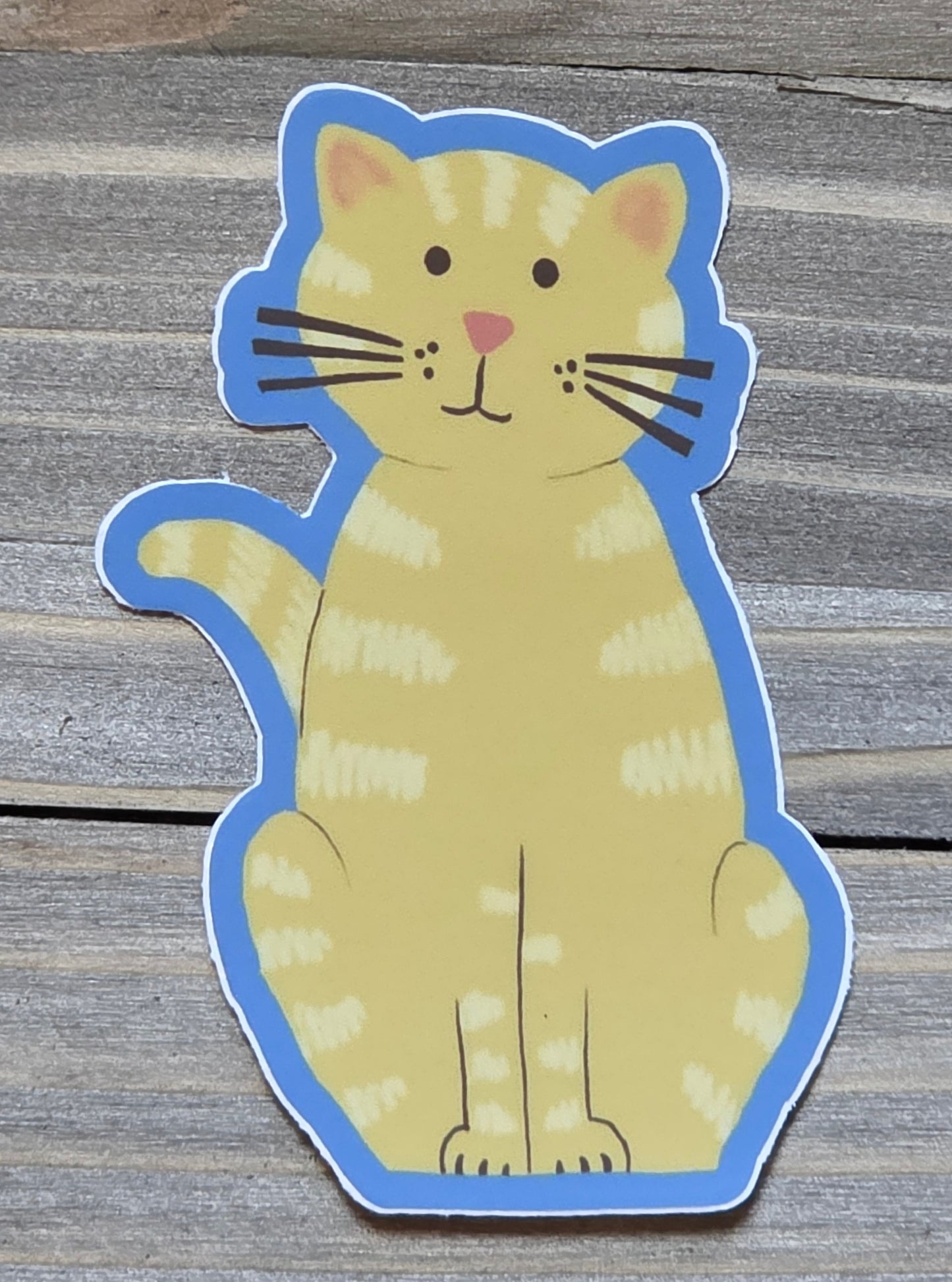 Sticker, Tan Tabby Cat With Blue Border, Vinyl, Die-Cut, 3 Inches