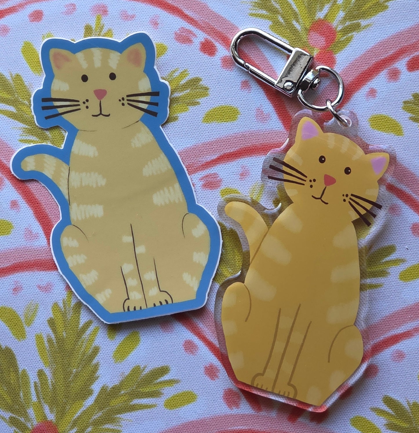 Keychains, Tan Tabby Cat, Acrylic Epoxy on Silver Metal Clasp, 3 inches
