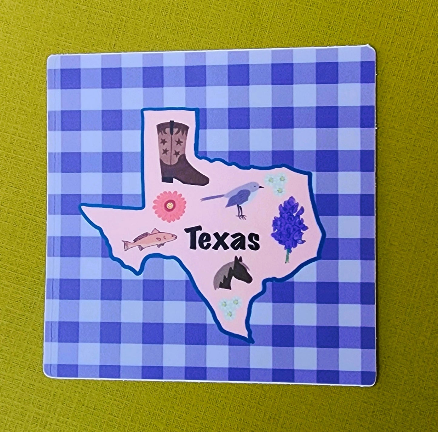 Sticker, Texas State Sticker, Die-Cut or Gingham Square, Vinyl, 3 Inch