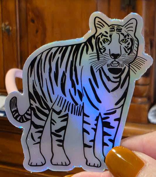 Holographic Sticker, Tiger Design, Vinyl, Die-Cut, 3 Inches