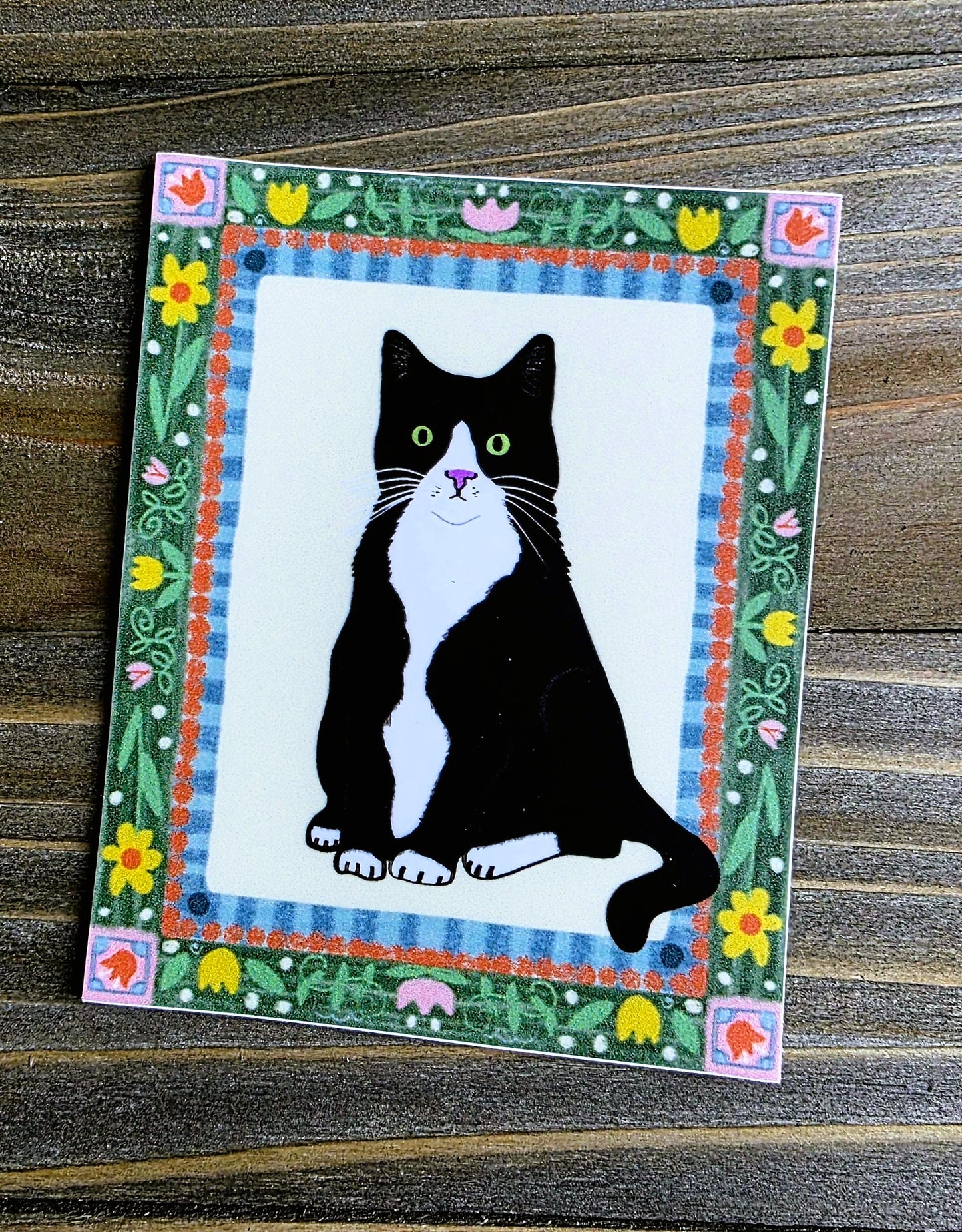 Tuxedo Cat Sticker, Artistic Frame Design