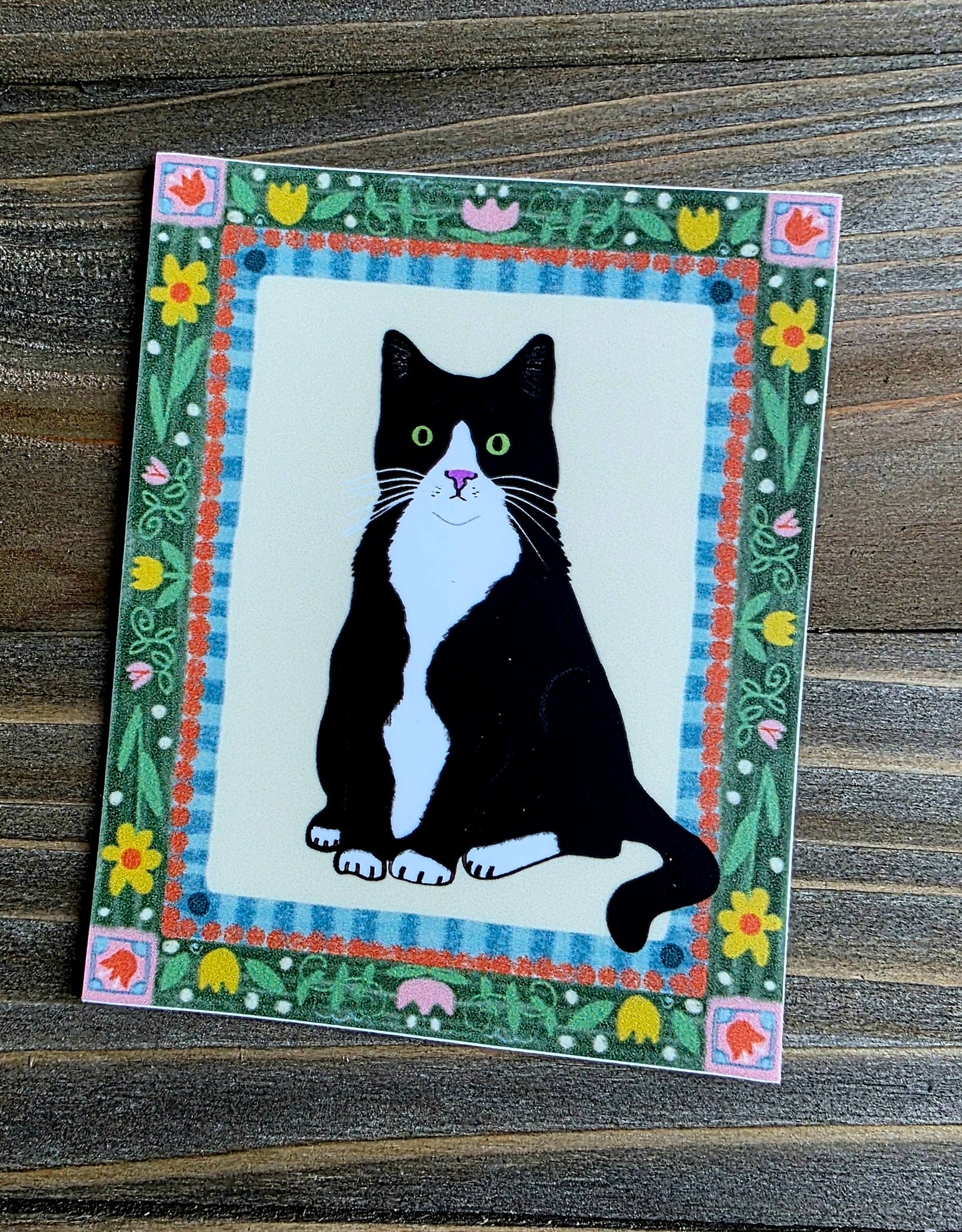 Tuxedo Cat Sticker, Artistic Frame Design