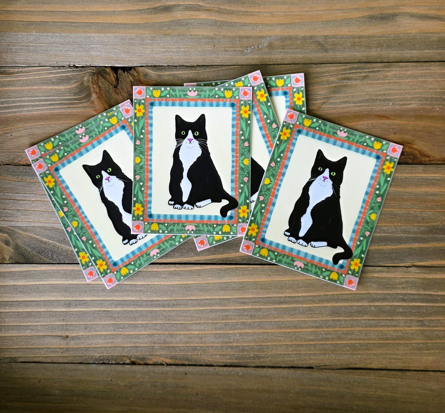 Tuxedo Cat Sticker, Artistic Frame Design
