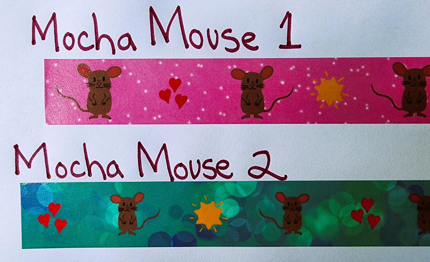 Washi Tape, Mocha Mouse on Pink or Teal with Sunshine and Hearts Design, 2cm Width, 10m Length