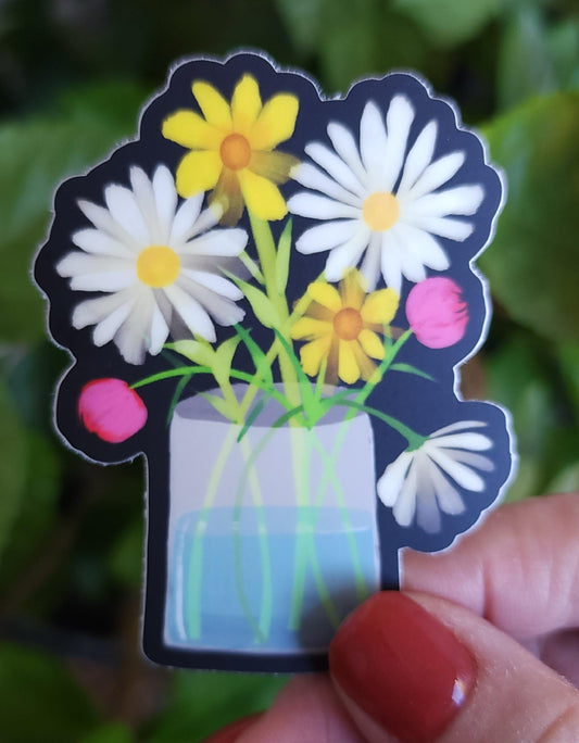 Sticker, Floral Bouquet in Vase Water, Vinyl, Die-Cut, 3 Inch