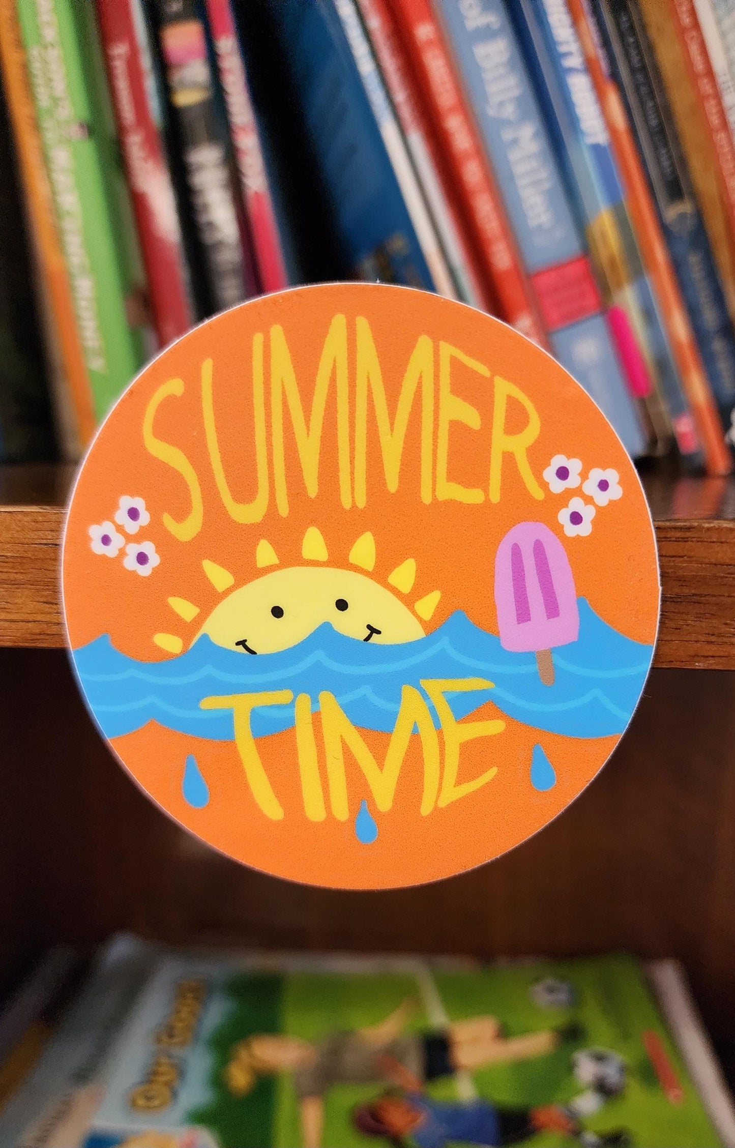 Sticker, Bright Summer Time Circle Sticker, Orange, Vinyl, 3 Inch