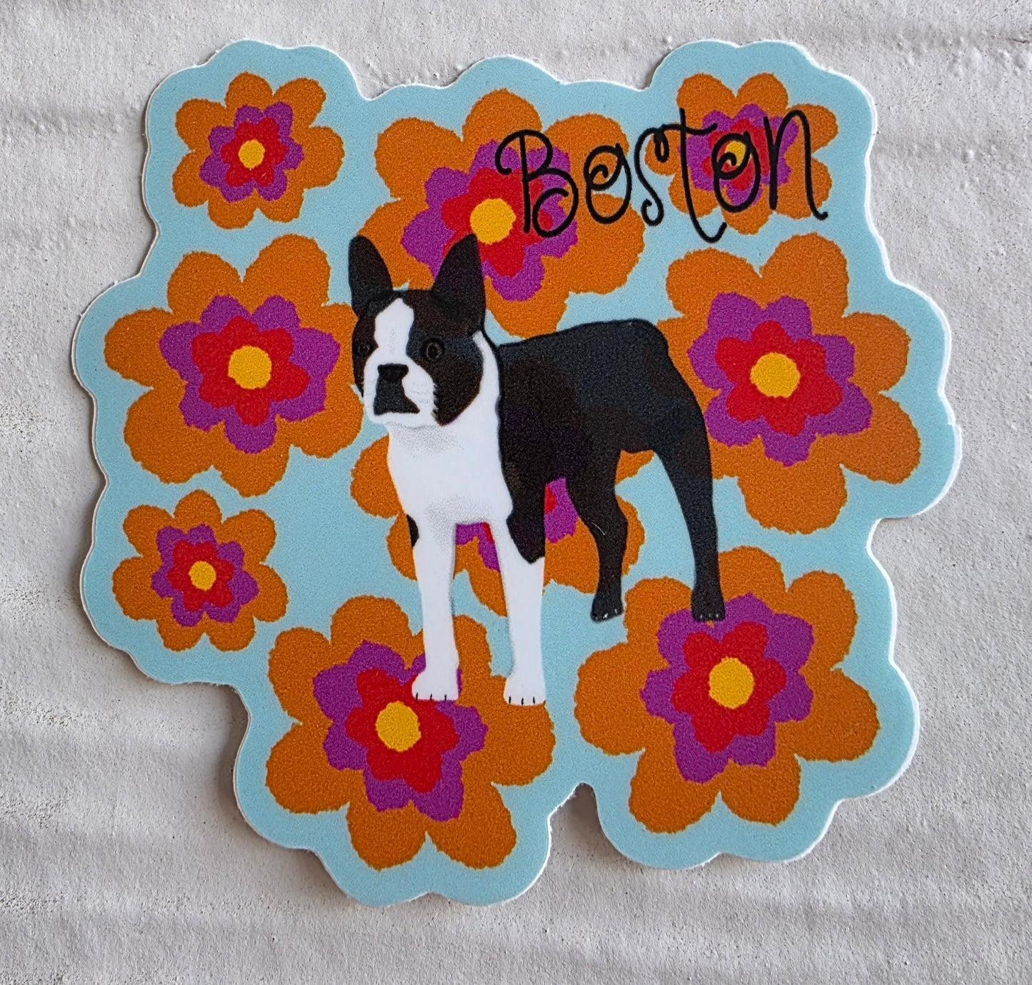 Sticker, Boston Terrier, Choose Dog Only Die-Cut or Floral Background,  3 Inch