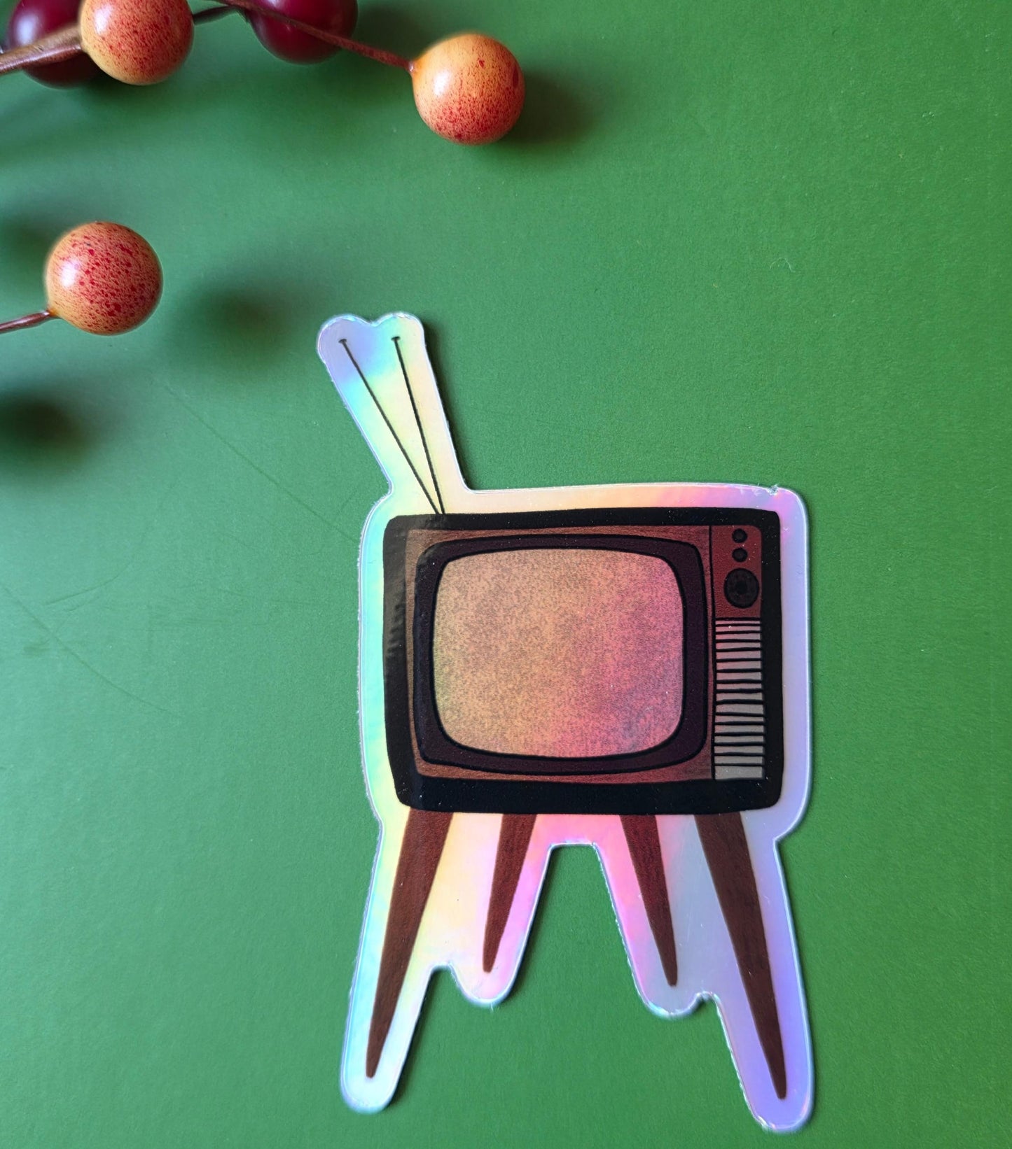 Sticker, Vintage Television Design, TVs, Choose Glitter, Holographic or Square Pattern, Vinyl 3 Inches