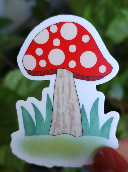 Sticker, Large Red Mushroom Design, Vinyl, Die-Cut, 3 Inch