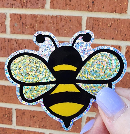 Glitter Sticker, Bee Design, Vinyl, Die-Cut, 3 Inch