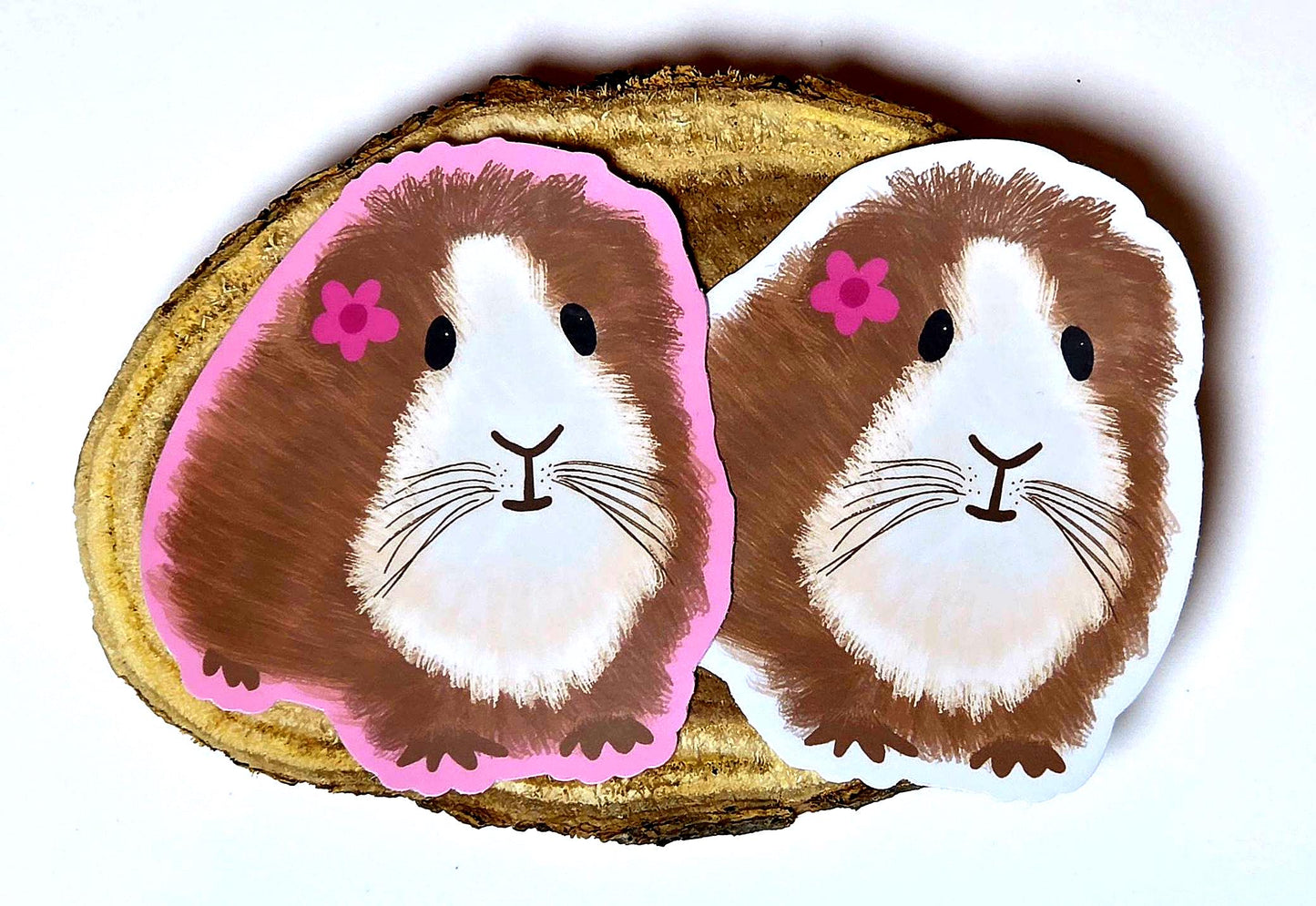 Sticker, Guinea Pig Design, Choose Holographic, White Border or Pink Border, Vinyl, Die-Cut