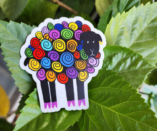 Sticker, Rainbow Sheep Design, Vinyl, Die-Cut, 3 Inches