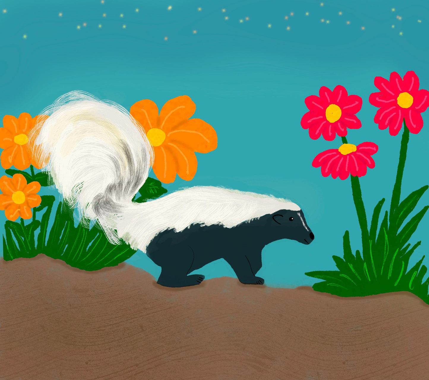 Sticker, Skunk in Flowers Design, Vinyl, 2 Inch Square