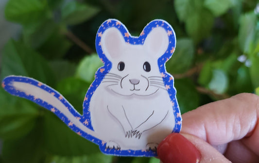 Sticker, Chinchilla Art with Blue Patterned Border, Vinyl, Die-Cut, 3 Inches