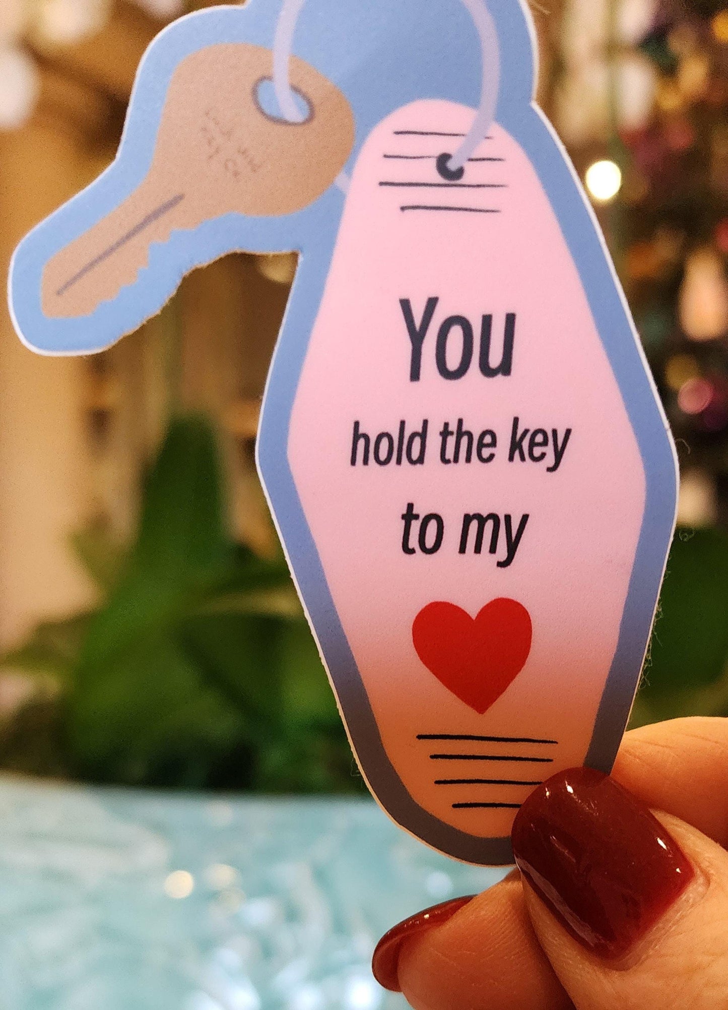 Sticker, Pink Hotel Room Key with Heart, Vinyl, Die-Cut, 3 Inch
