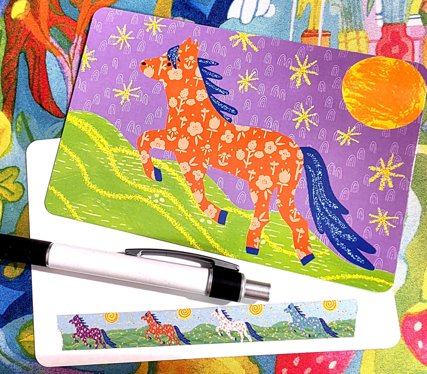 Post Card, Year of the Horse Whimsical Horse Running, 4" x 6", Blank Back, Rounded Corners