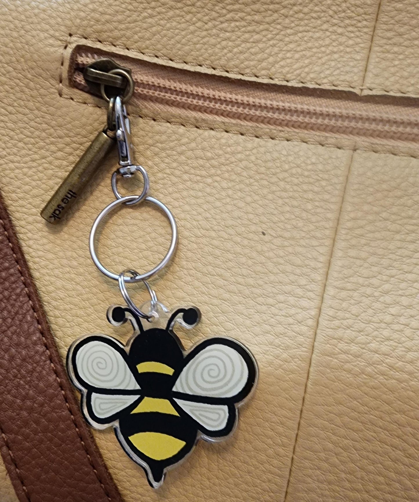 Keychain, Bee Design, Acrylic on Silver Clasp, 1.5 inch