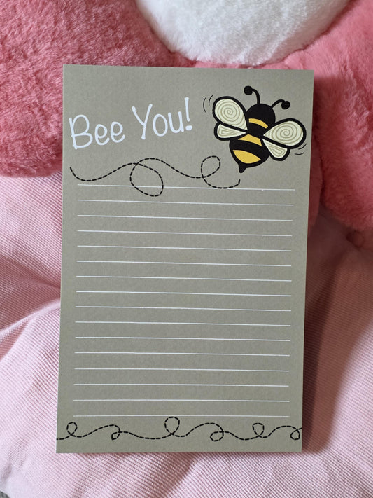 Notepad, "Bee You!" Text With Bee Design on Tan/Taupe Lined Pages, 50 Sheets