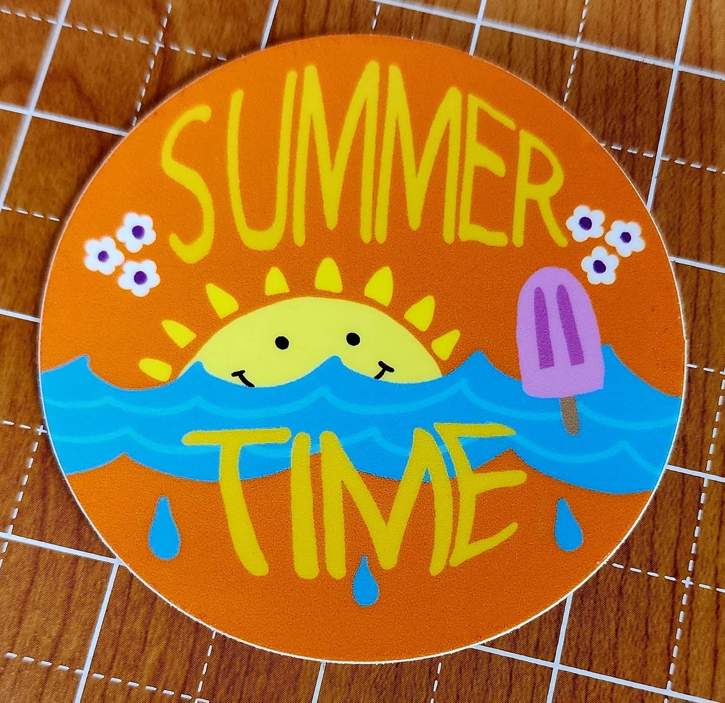 Sticker, Bright Summer Time Circle Sticker, Orange, Vinyl, 3 Inch
