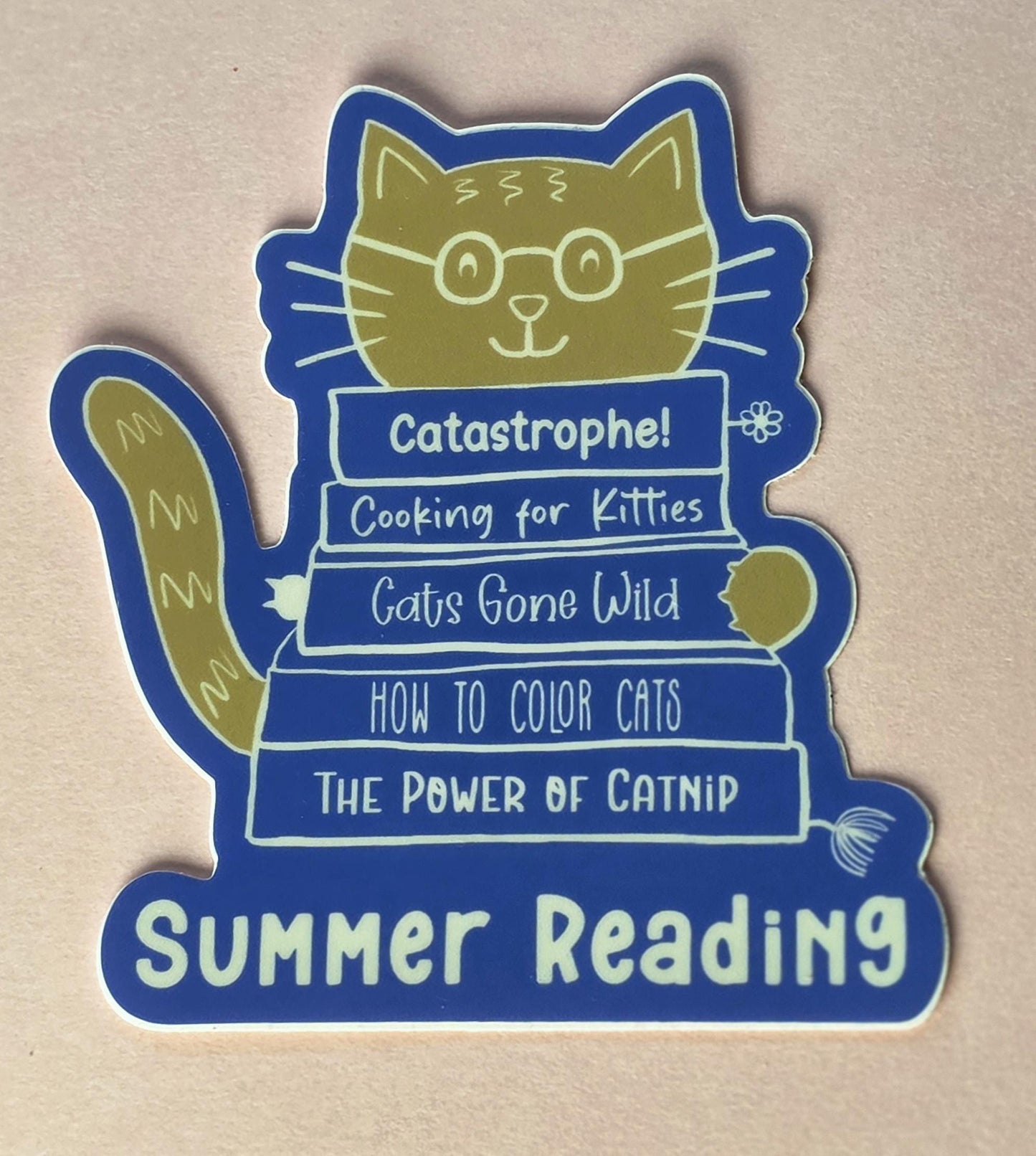 Sticker, Cat Book Stack "Summer Reading," or Floral Book Stack Design, Vinyl, Die-Cut, 3 Inches