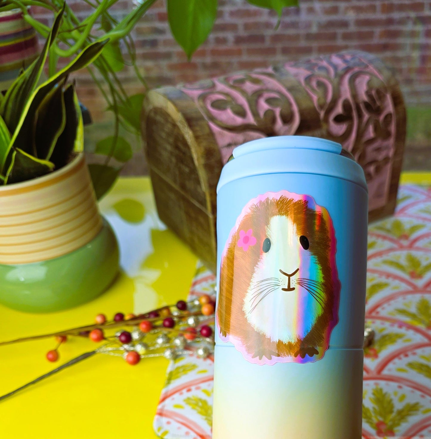 Sticker, Guinea Pig Design, Choose Holographic, White Border or Pink Border, Vinyl, Die-Cut
