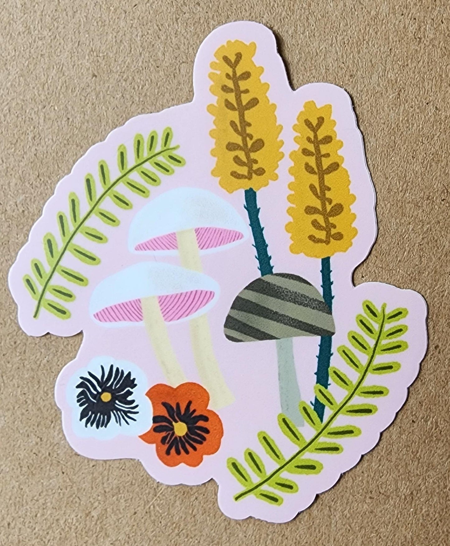 Sticker, Mushroom Garden Design, 3 Color Choices, Vinyl, Die-Cut, 3 Inch