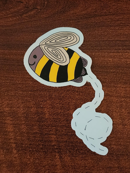 Sticker, Bee Flying with Flight Trail, Vinyl, Die-Cut, 3 Inch