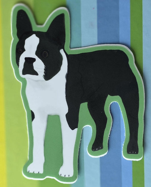 Sticker, Boston Terrier, Choose Dog Only Die-Cut or Floral Background,  3 Inch
