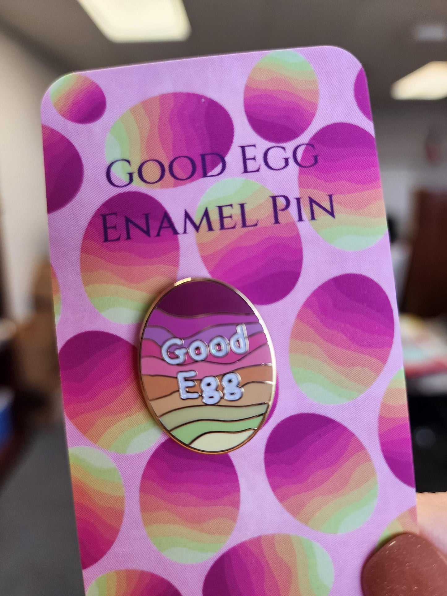 Enamel Pin, Good Egg Colorful Design, Collectible Pins, Gold Tone Background Border, 1 inch