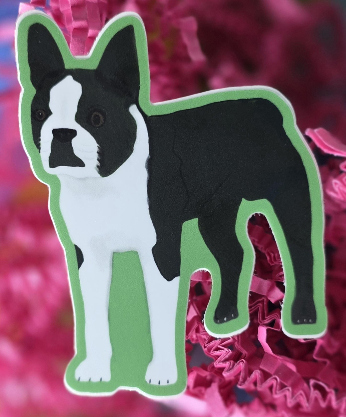 Sticker, Boston Terrier, Choose Dog Only Die-Cut or Floral Background,  3 Inch