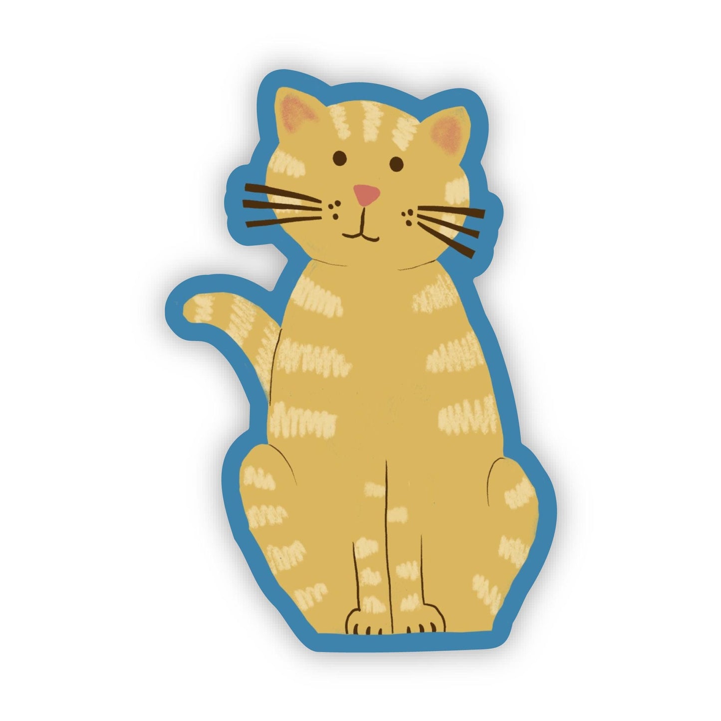 Sticker, Tan Tabby Cat With Blue Border, Vinyl, Die-Cut, 3 Inches
