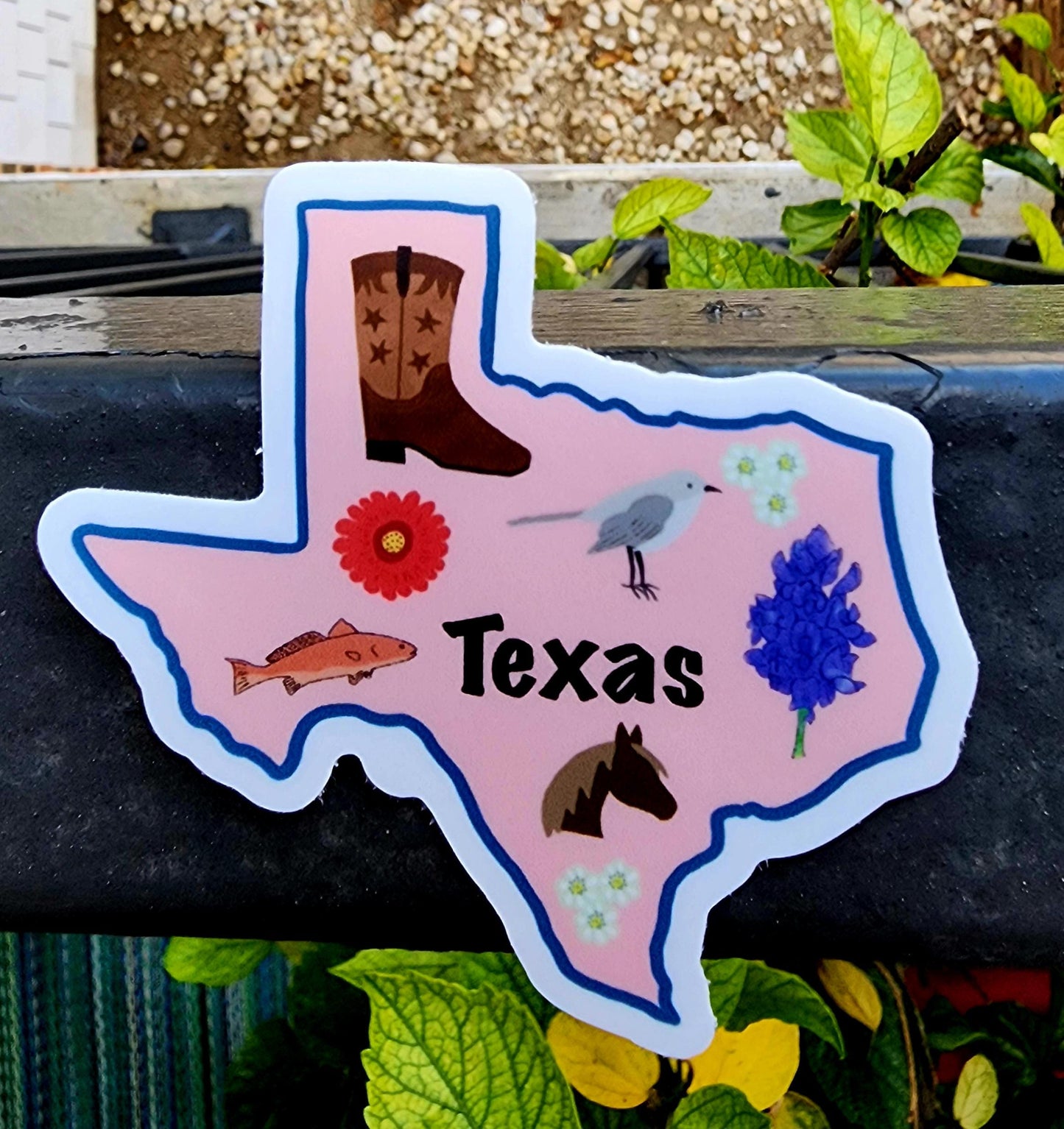 Sticker, Texas State Sticker, Die-Cut or Gingham Square, Vinyl, 3 Inch