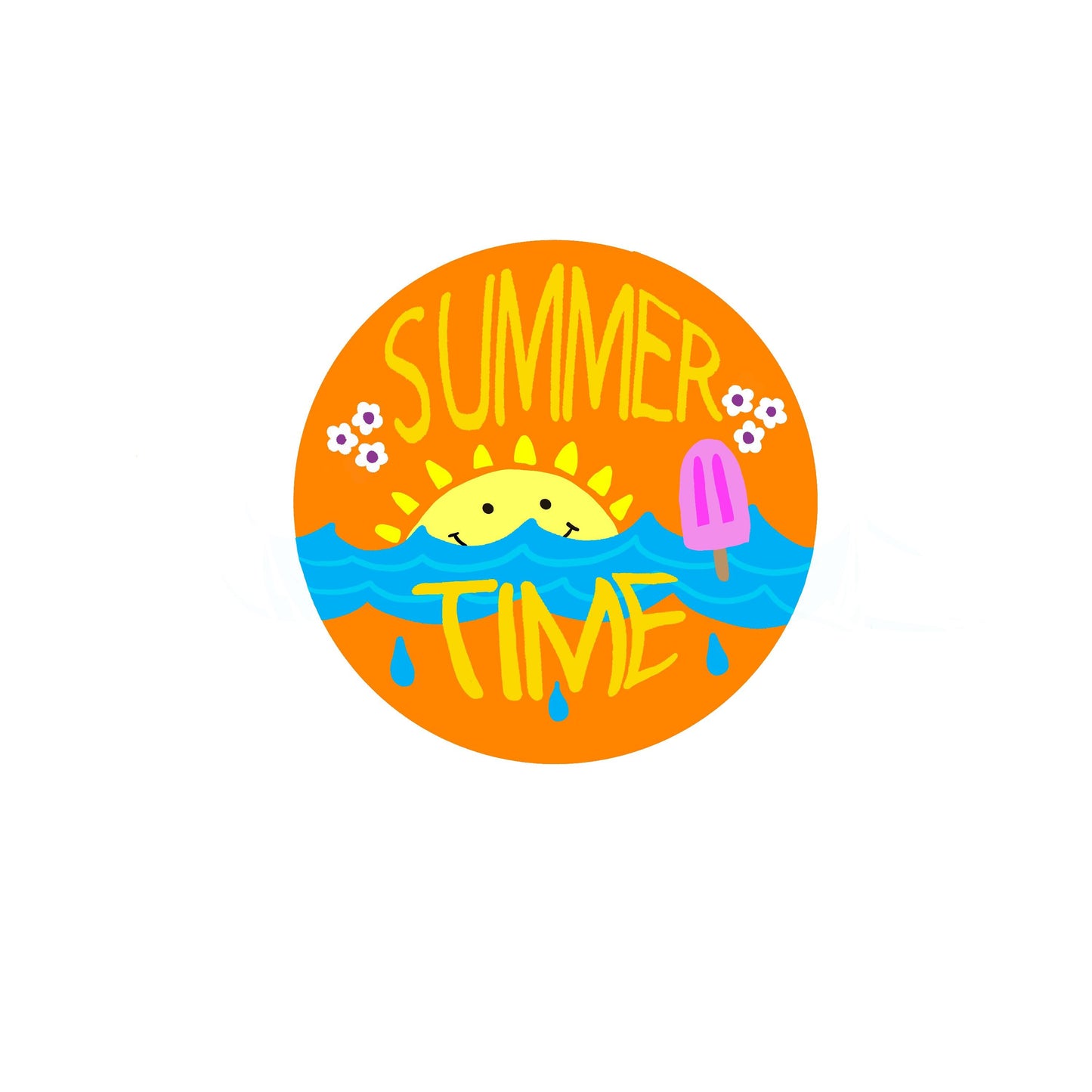 Sticker, Bright Summer Time Circle Sticker, Orange, Vinyl, 3 Inch