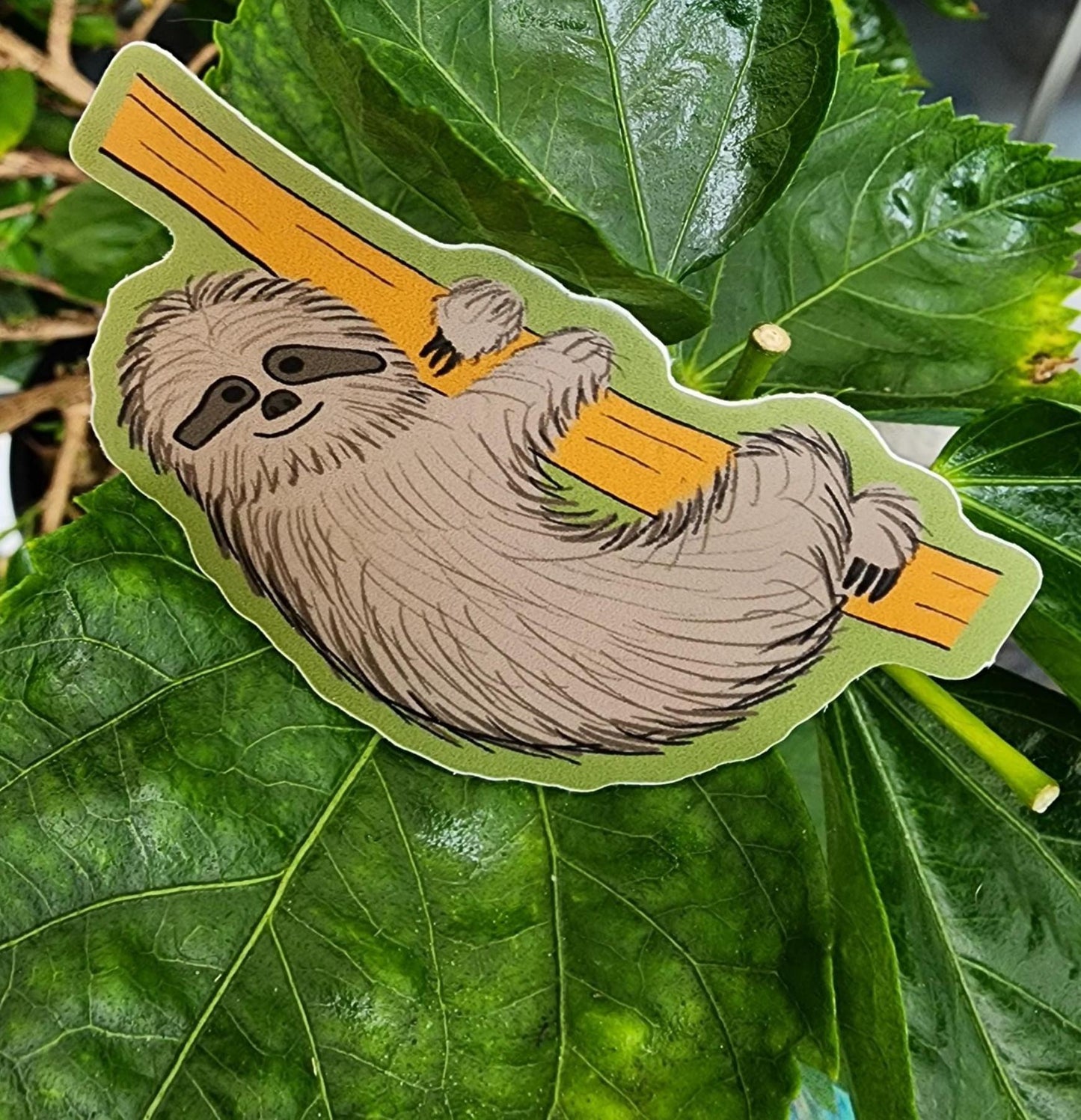 Sticker, Sloth Hanging, 2 Sticker Choices - Die-Cut or Rectangle, Vinyl, 3" or 3" x 2.5"