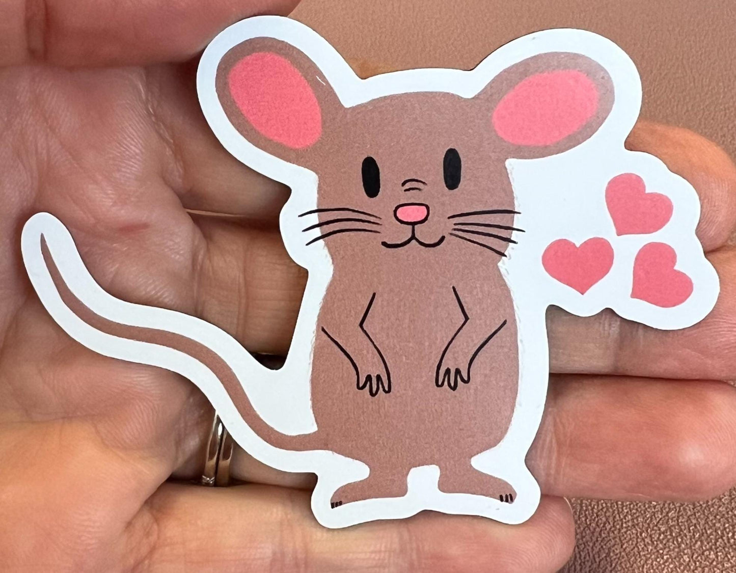 Magnet, Mocha Mouse With Hearts, Die-Cut, 3 Inch