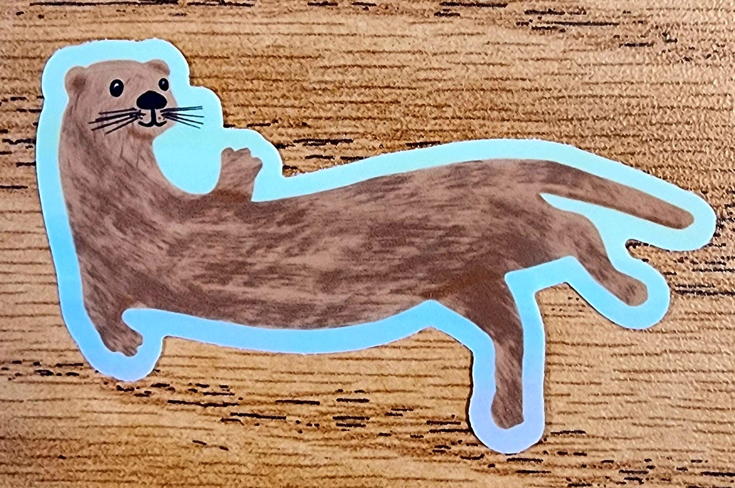 Sticker, Floating Otter Waving Design, Vinyl, Die-Cut, 3 Inches