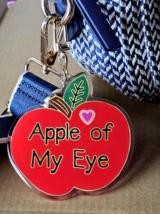 Keychain, Apple of My Eye, Red Apple on Gold Metal Clasp, 3 inches