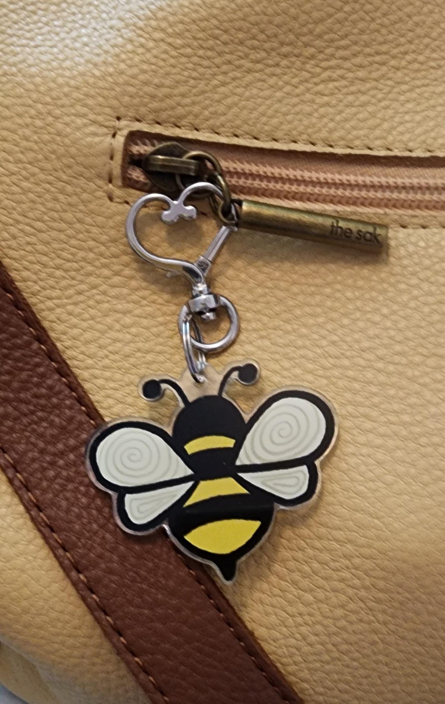 Keychain, Bee Design, Acrylic on Silver Clasp, 1.5 inch