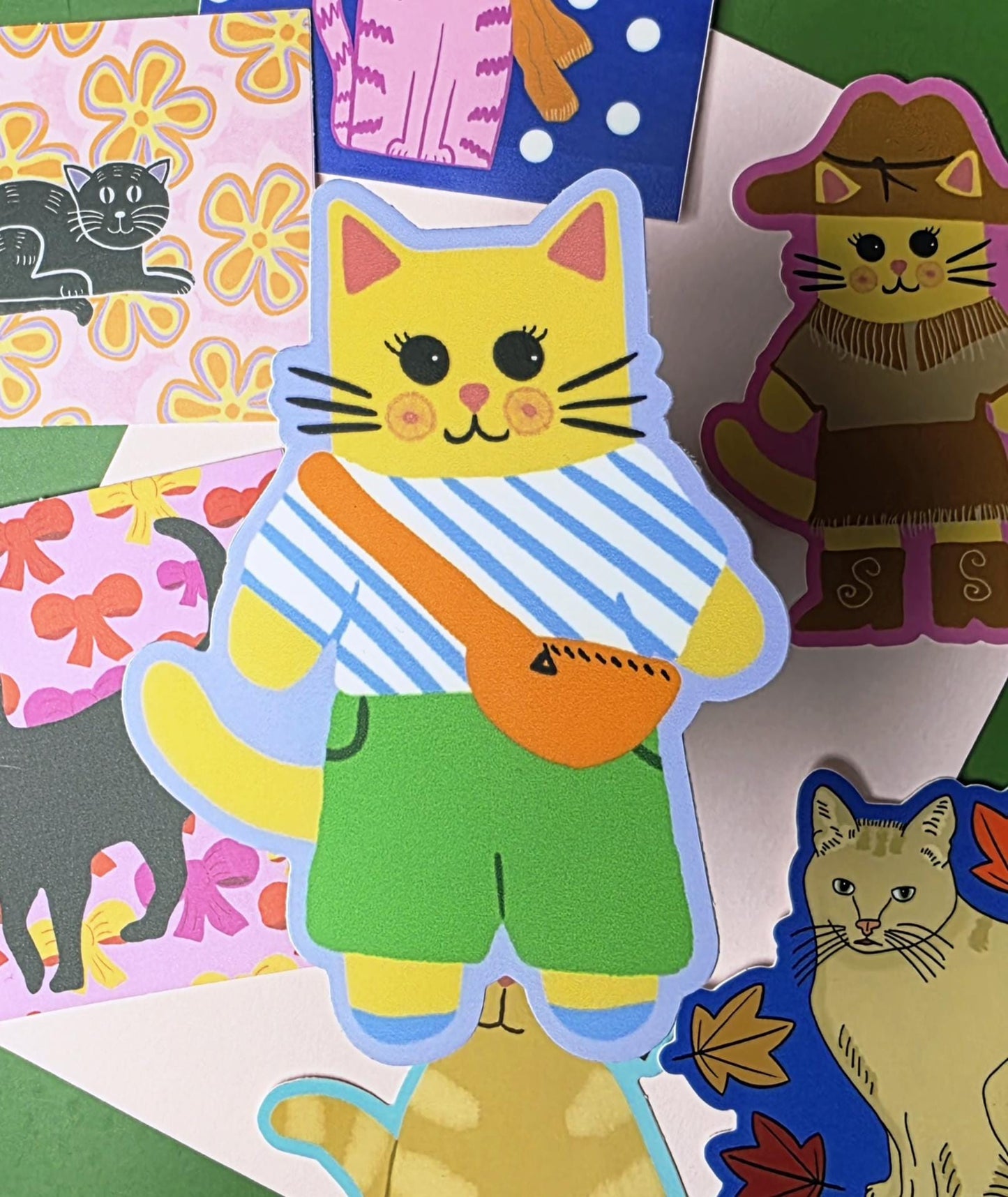 Cat Themed Sticker Pack, 7 Cat Stickers, Vinyl decals