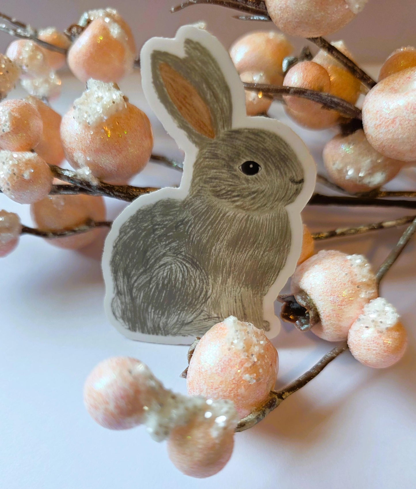 Sticker, Grey Bunny Sitting, Vinyl, Die-Cut, 3 Inch
