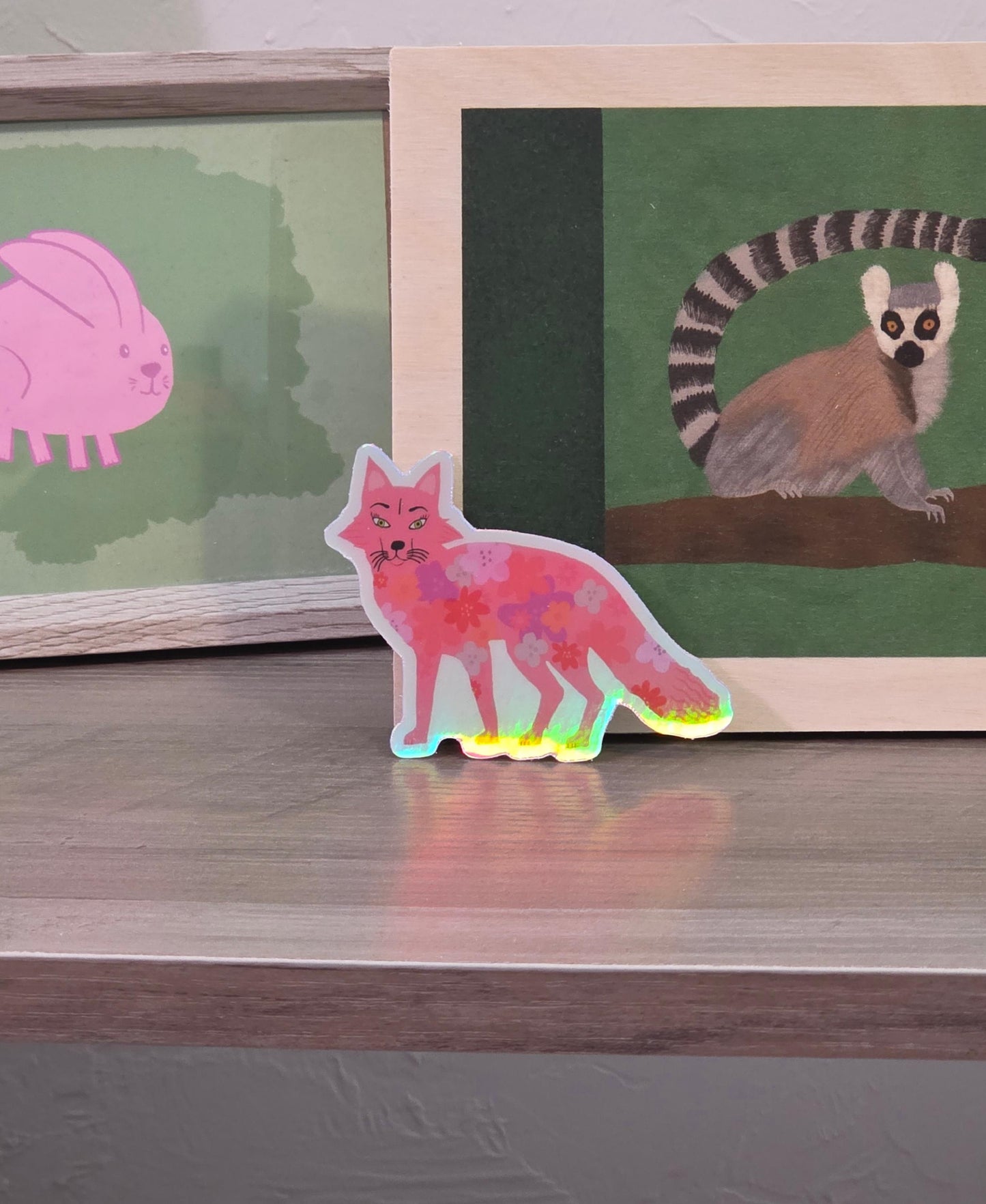 Sticker, Holographic, Pink Fox, Vinyl, Die-Cut, 3 Inch