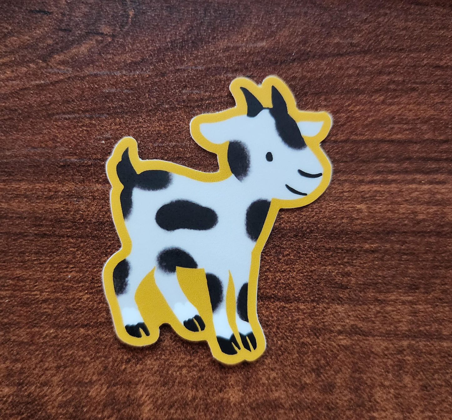 Sticker, Spotted Goat Design with Yellow Border, Vinyl, Die-Cut, 3 Inches