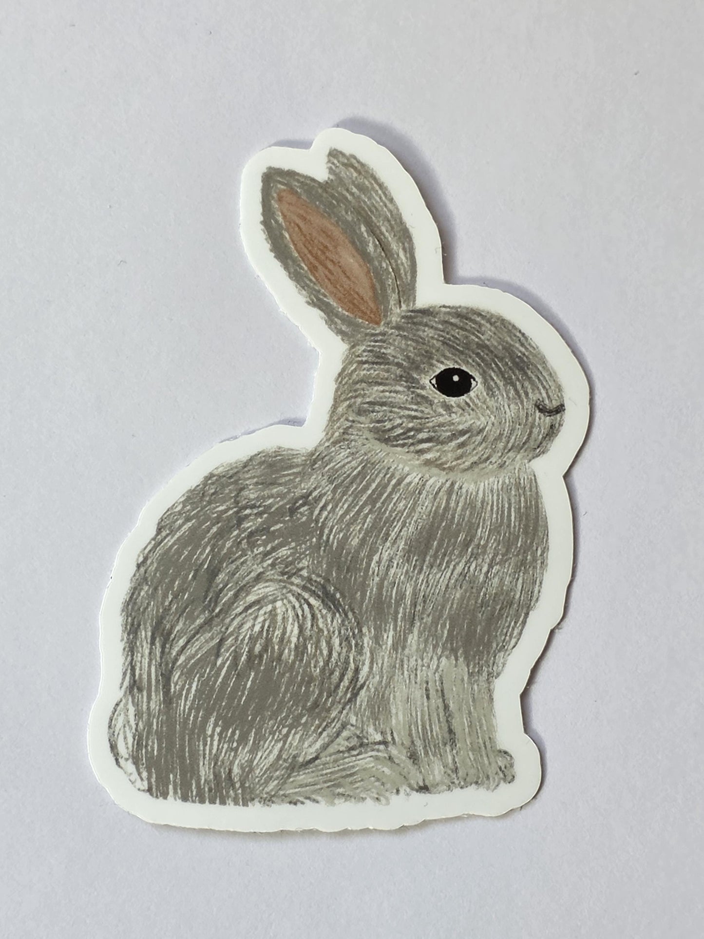 Sticker, Grey Bunny Sitting, Vinyl, Die-Cut, 3 Inch