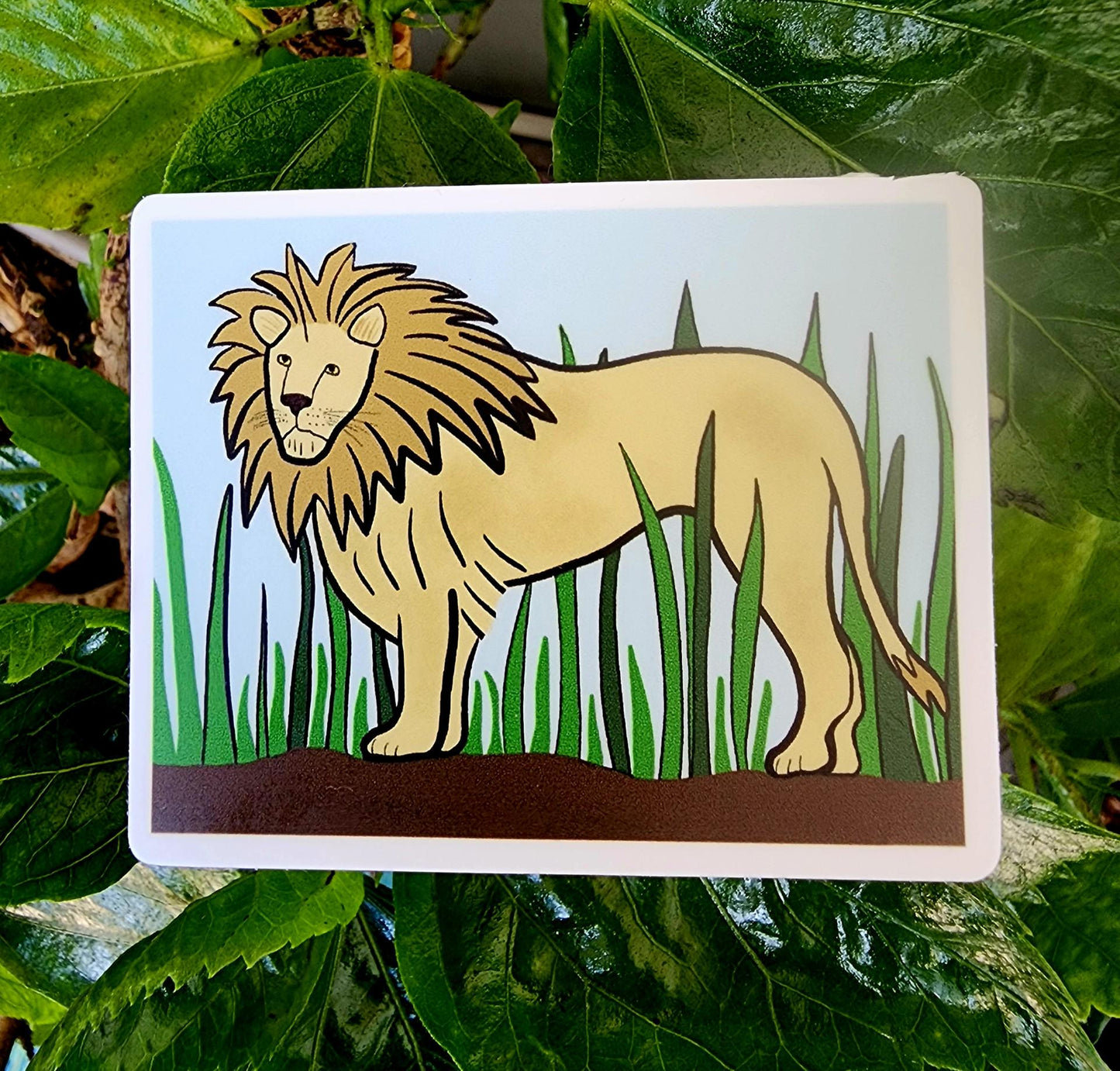Sticker, Lion in Grass Design, Vinyl, Rectangle, 3" x 2.5"