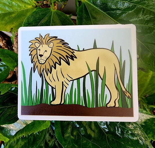 Sticker, Lion in Grass Design, Vinyl, Rectangle, 3" x 2.5"