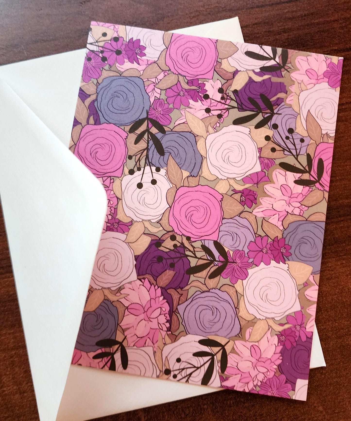 Pink Floral Post Card, 5" x 7" Art Print, Blank Card